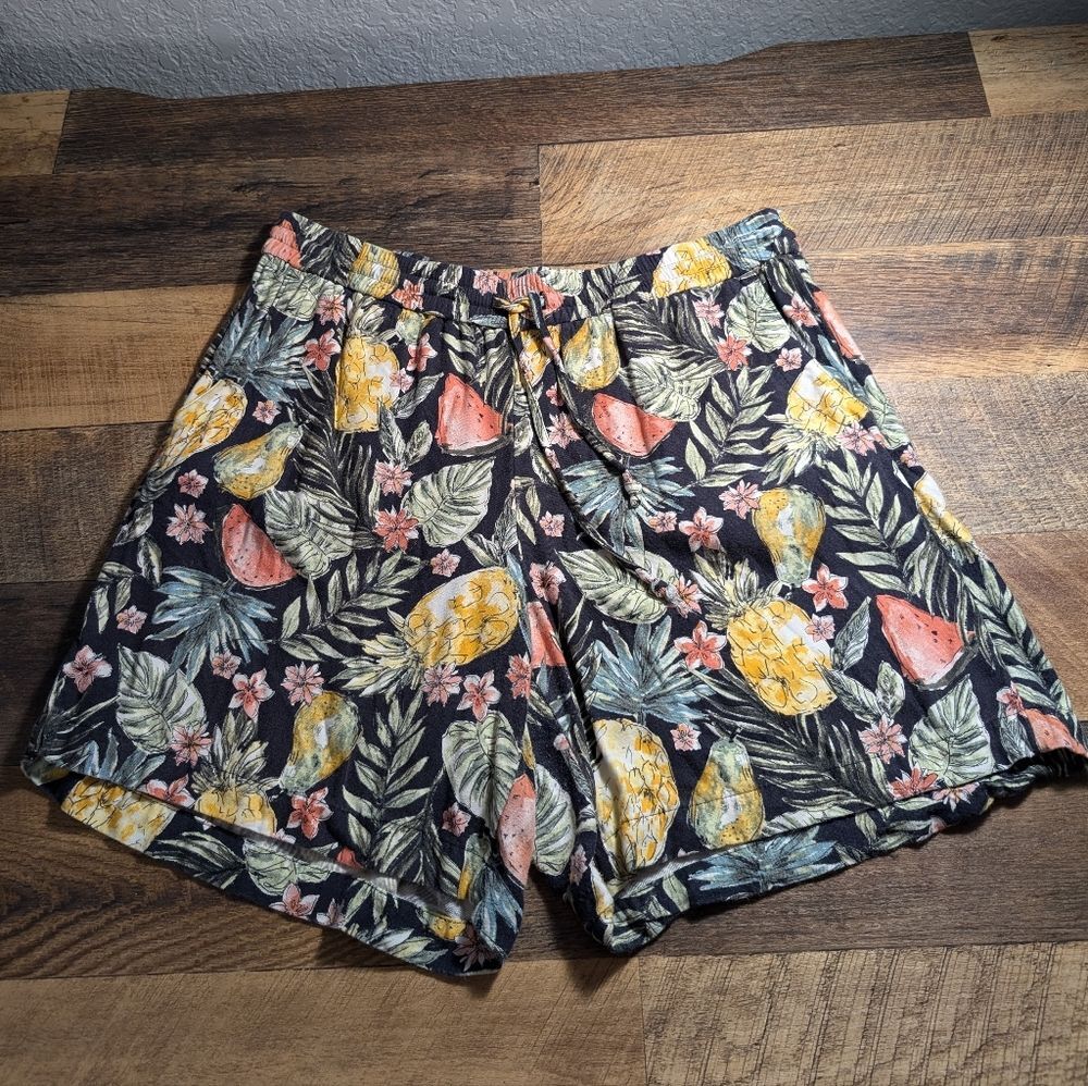 J Jill Tropical Fruit Print Flowy Colorful Shorts Elastic Drawstring Waistband